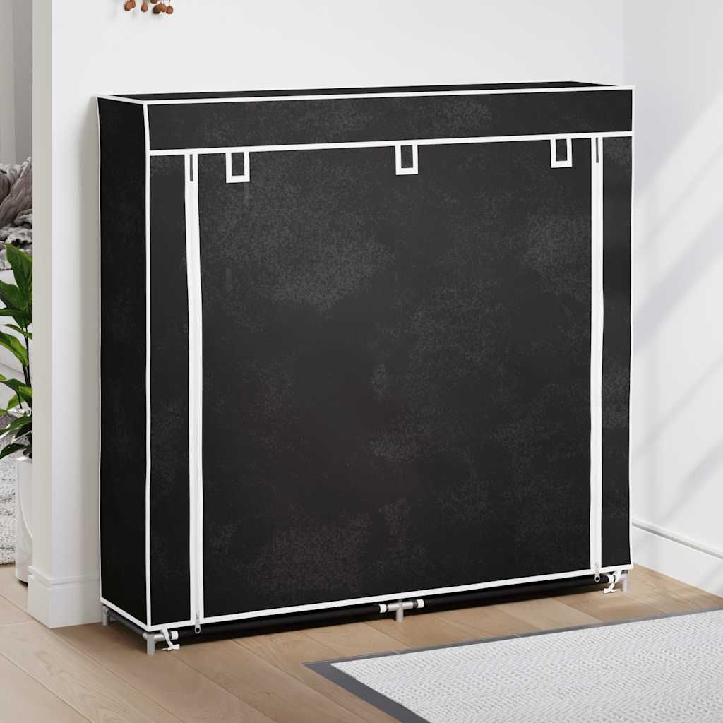 Stoff Schuhschrank mit Abdeckung 115 x 28 x 110 cm Schwarz
