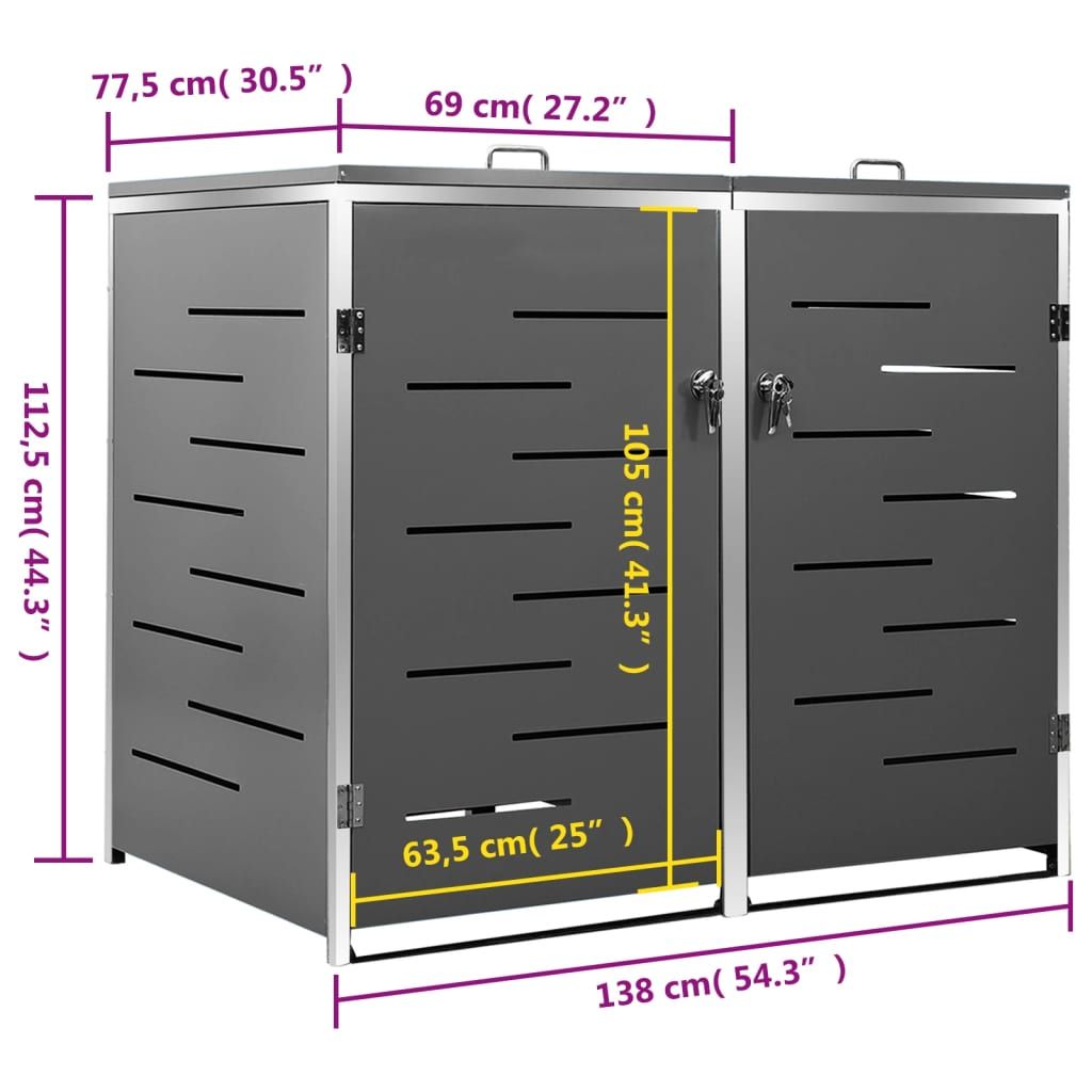 Mülltonnenbox für 2 Tonnen 138x77,5x112,5 cm Edelstahl