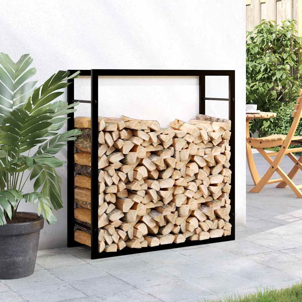 Brennholzregal Mattschwarz 80x28x86 cm Stahl