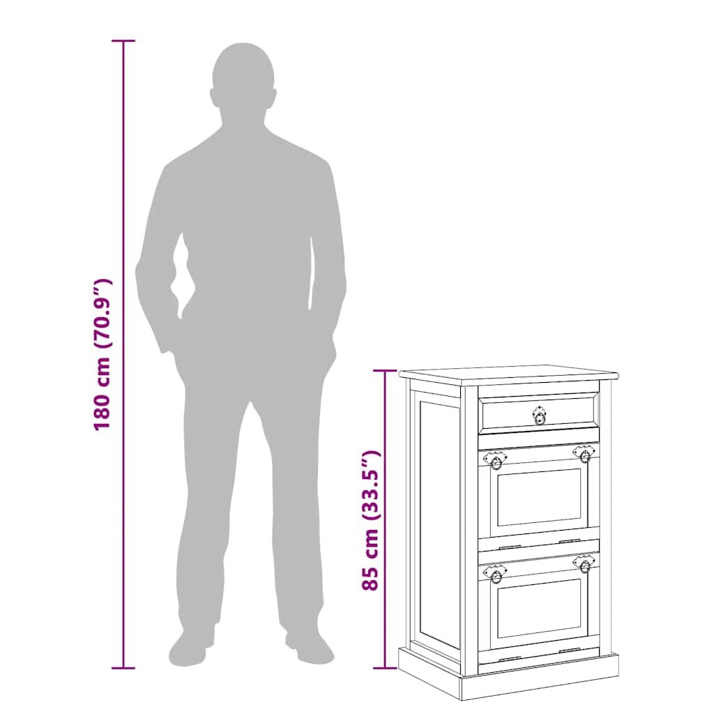 Schuhschrank mit 4 Fächern und Schublade Altholz Massiv