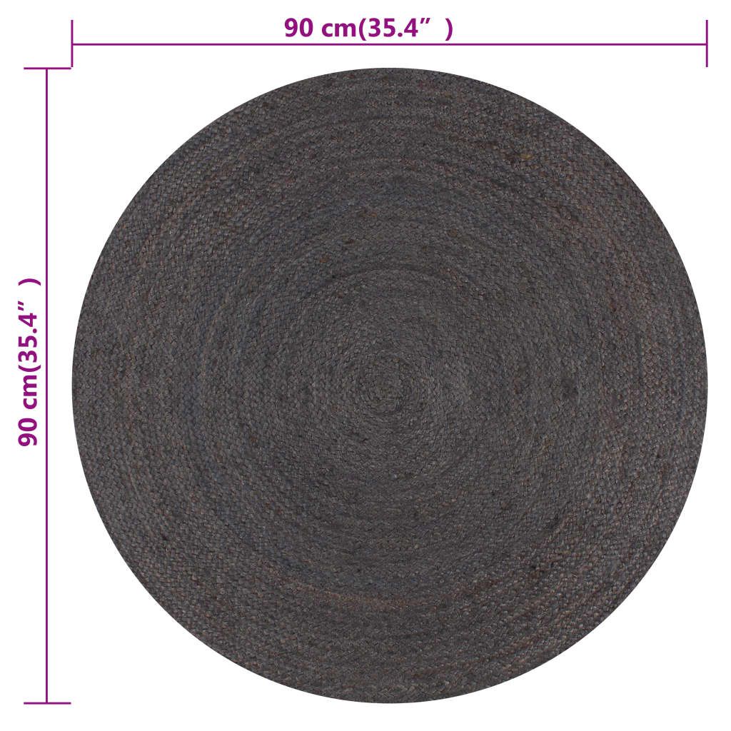 Teppich Handgefertigt Jute Rund 90 cm Dunkelgrau
