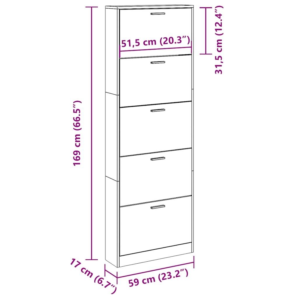 Schuhschrank mit 5 Schuhkippern Weiß Holz
