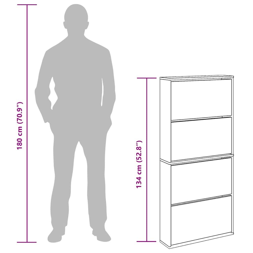Schuhschrank mit Spiegel 4 Fächer Betongrau 63x17x134 cm