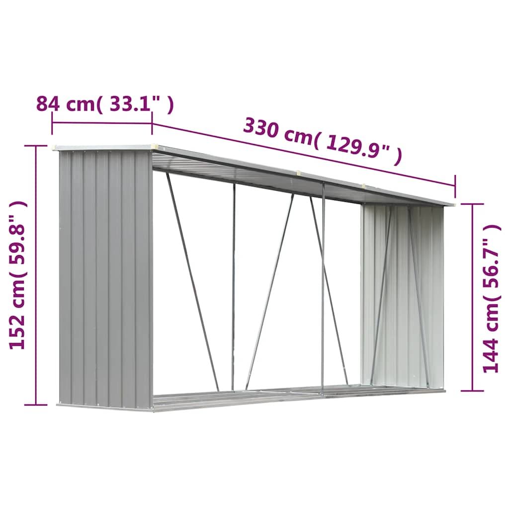 Brennholzlager aus verzinktem Stahl 330x84x152 cm Grau