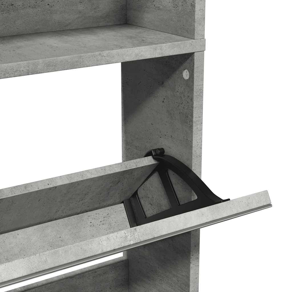 Schuhschrank mit Spiegel 4 Fächer Betongrau 63x17x134 cm