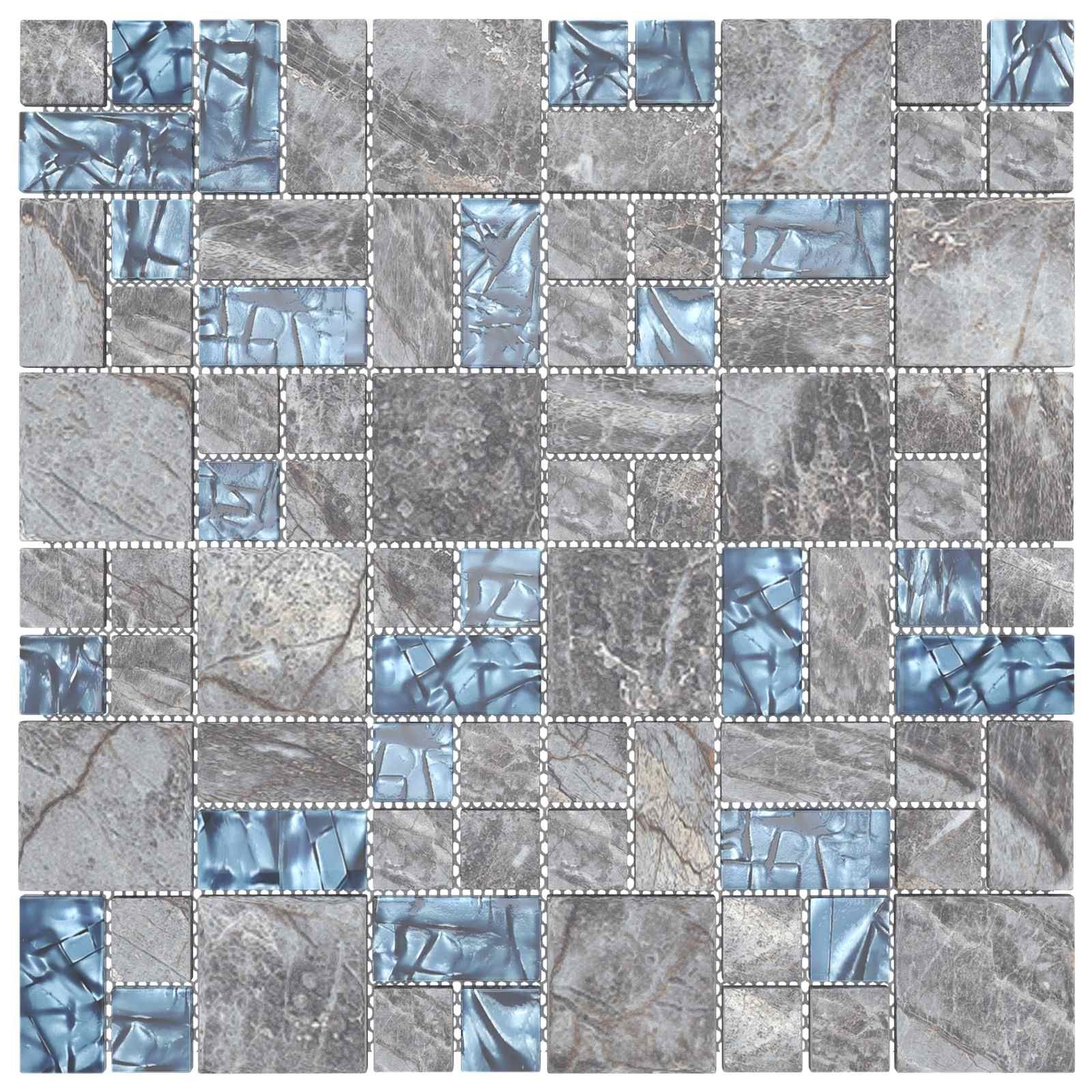 Mosaikfliese 22 pcs Grau und Blau 50 x 50 cm Glas