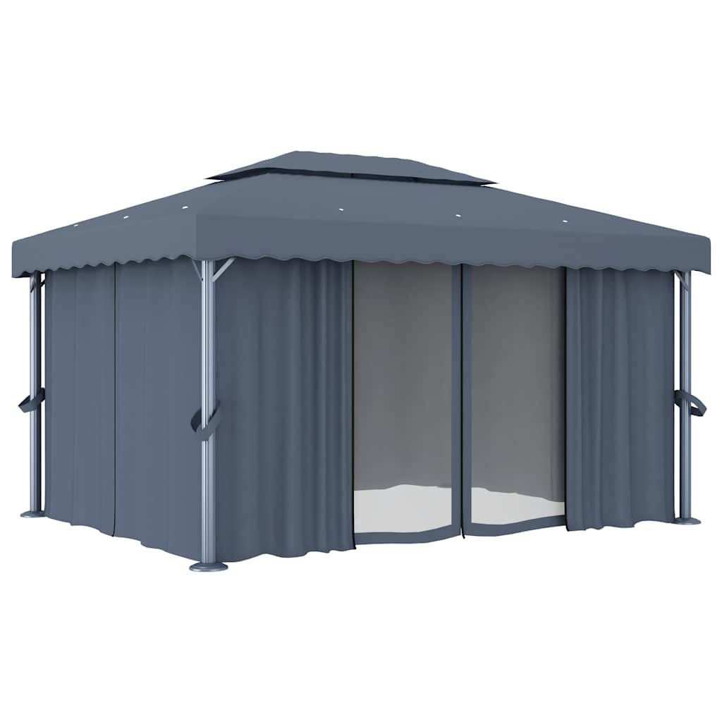 Pavillon mit Vorhang 4x3 m Anthrazit Aluminium