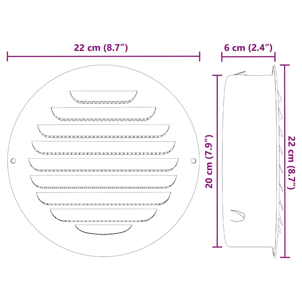 Lüftungsgitter 4 pcs Silber 200 mm Edelstahl