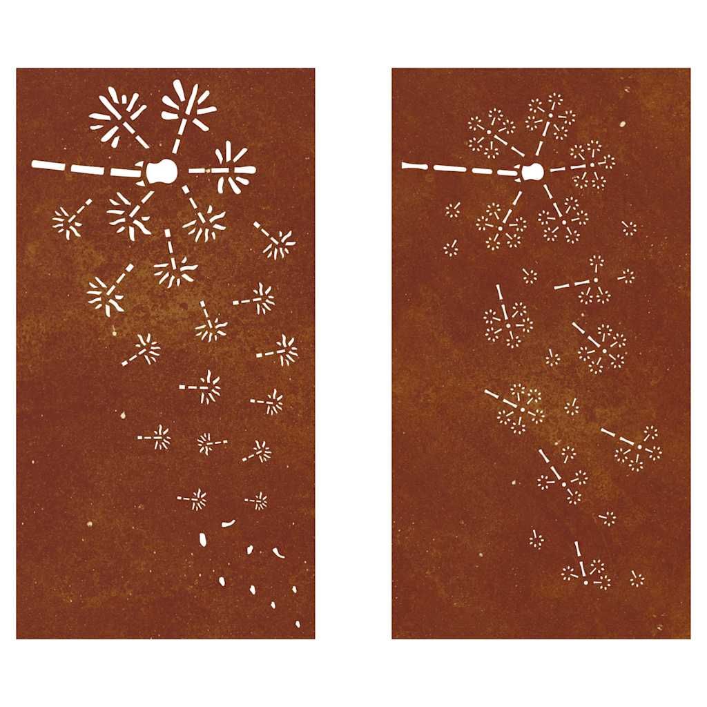2-tlg. Garten-Wanddeko 105x55 cm Cortenstahl Blumen-Design