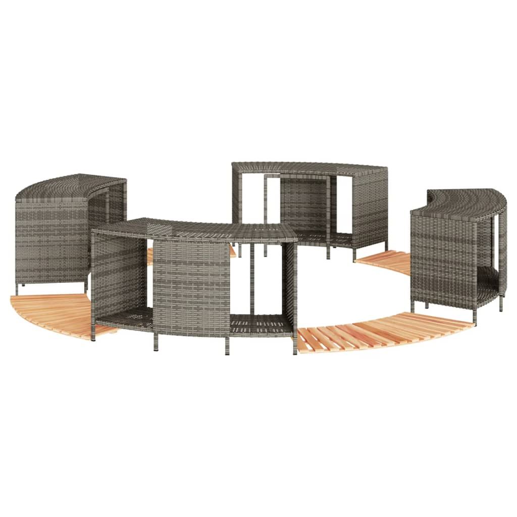 Whirlpool-Umrandung Grau Poly Rattan und Massivholz Akazie