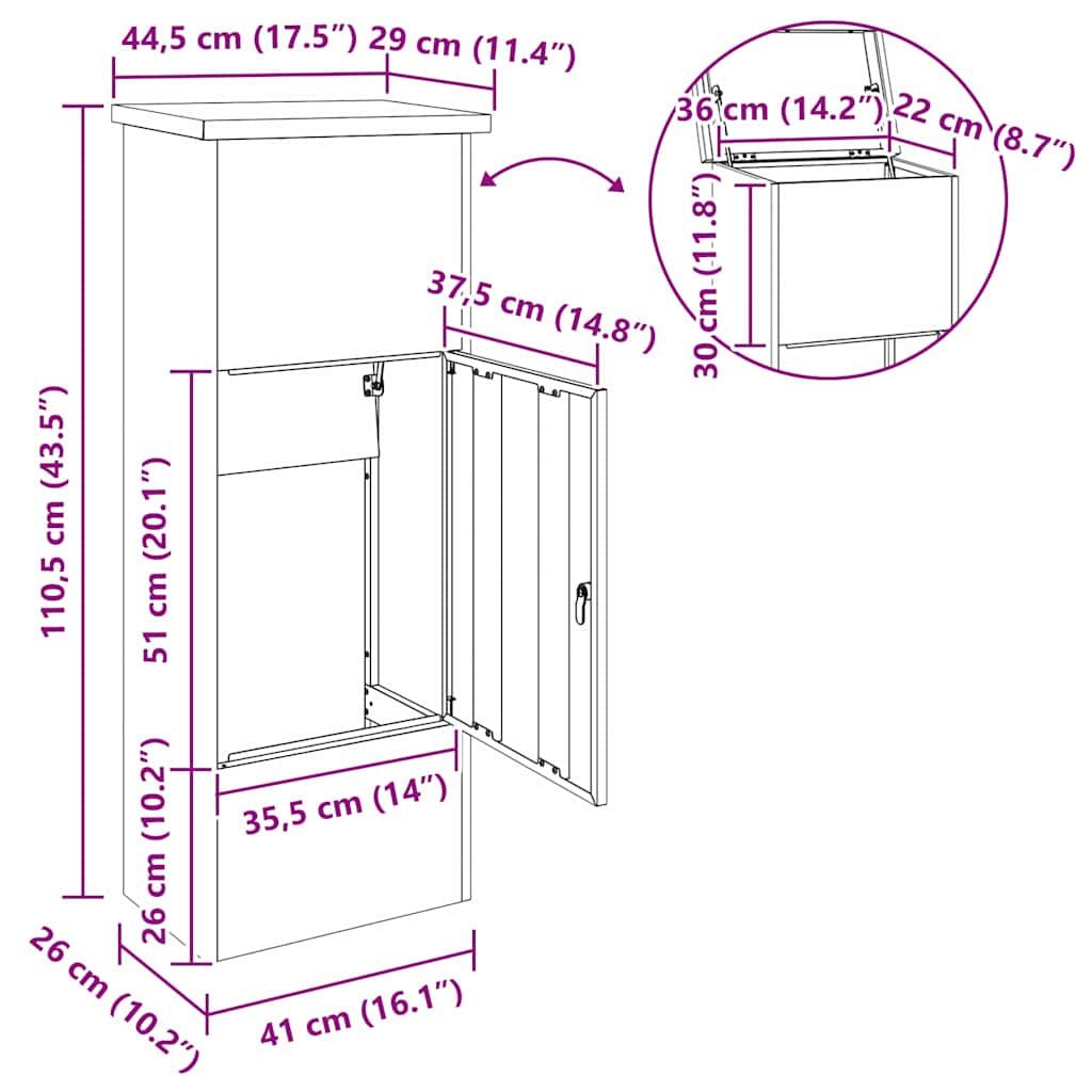 Paketdrop-Box mit Speicher Schwarz 44,5 x 29 x 110,5 cm Stahl
