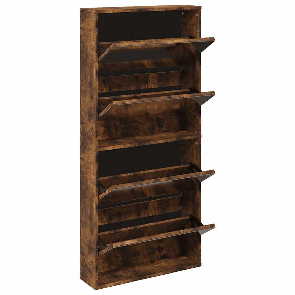 Schuhschrank mit Spiegel 4 Fächer Räuchereiche 63x17x134 cm