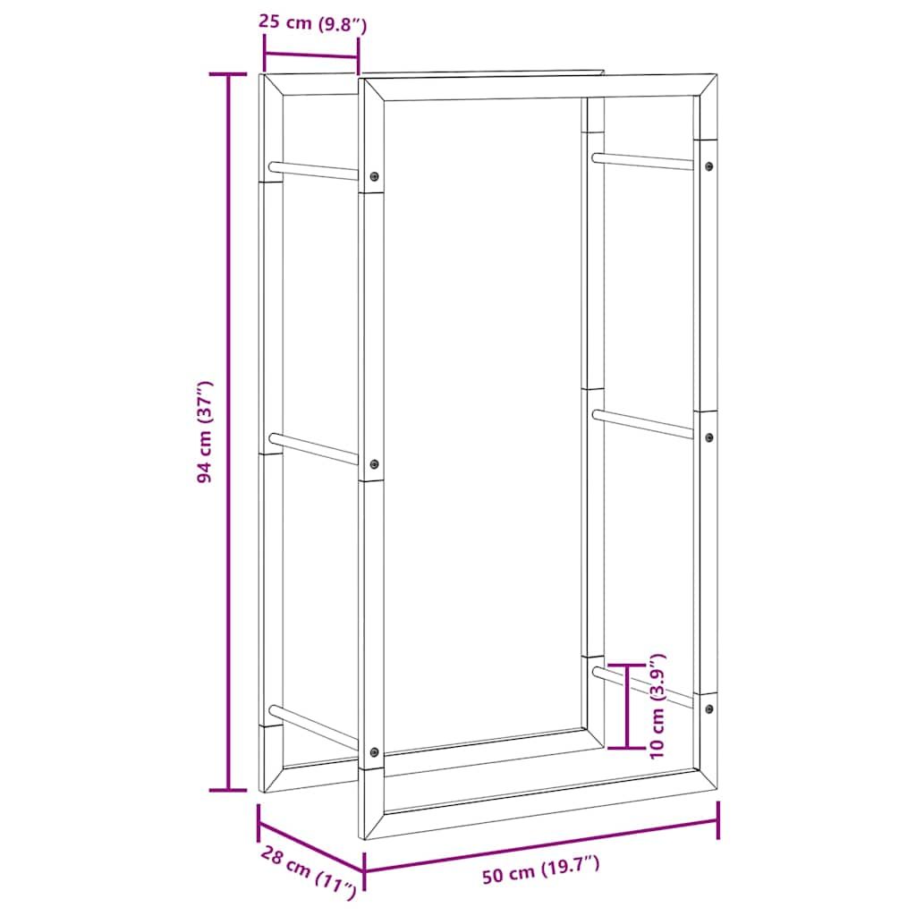 Brennholzregal Mattschwarz 50x28x94 cm Stahl