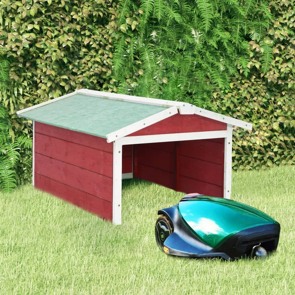 Roboter-Rasenmäher Garage 72x87x50 cm Rot Weiß Tannenholz