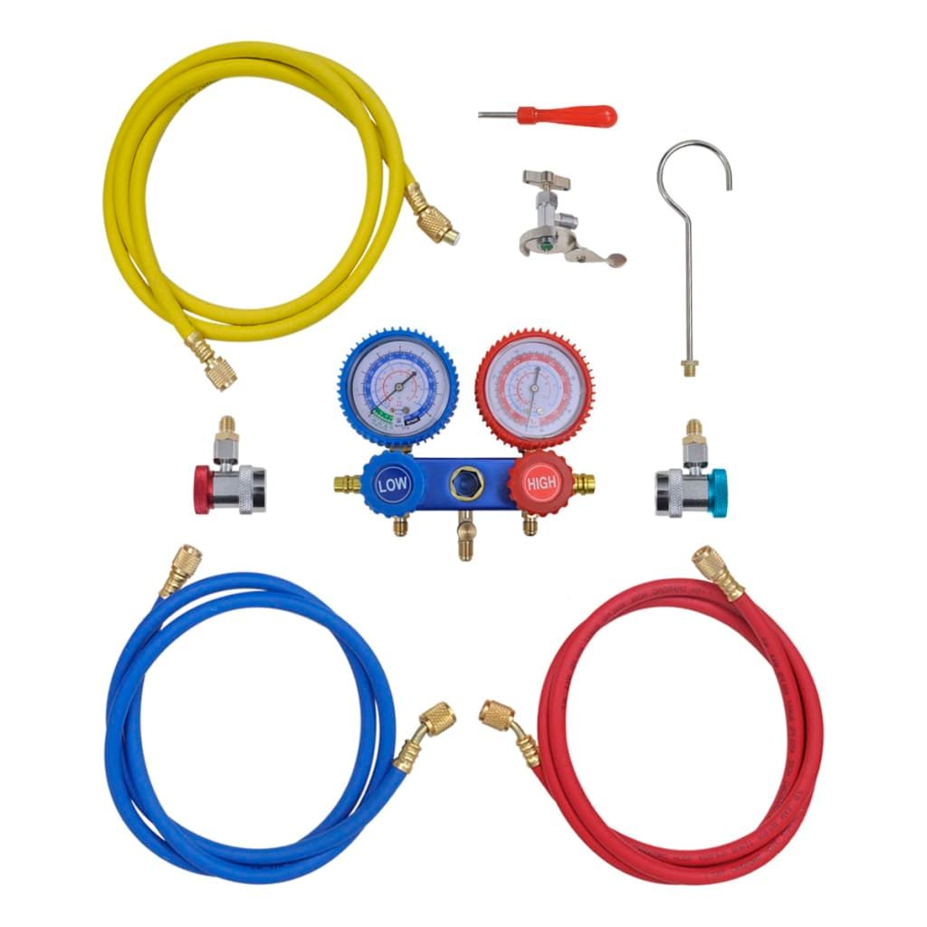 Vakuumpumpe Einstufig mit 2-Wege-Verteiler-Manometer Set
