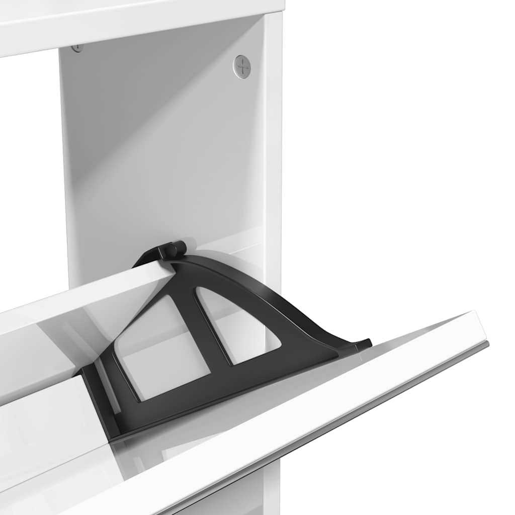 Schuhschrank mit Spiegel 5 Fächer Hochglanz-Weiß 63x17x169,5 cm