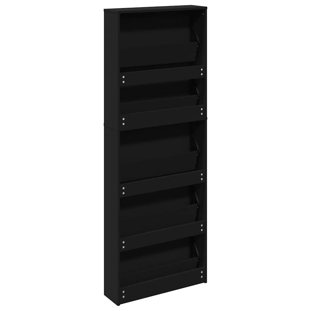 Schuhschrank mit Spiegel 5 Fächer Schwarz 63x17x169,5 cm