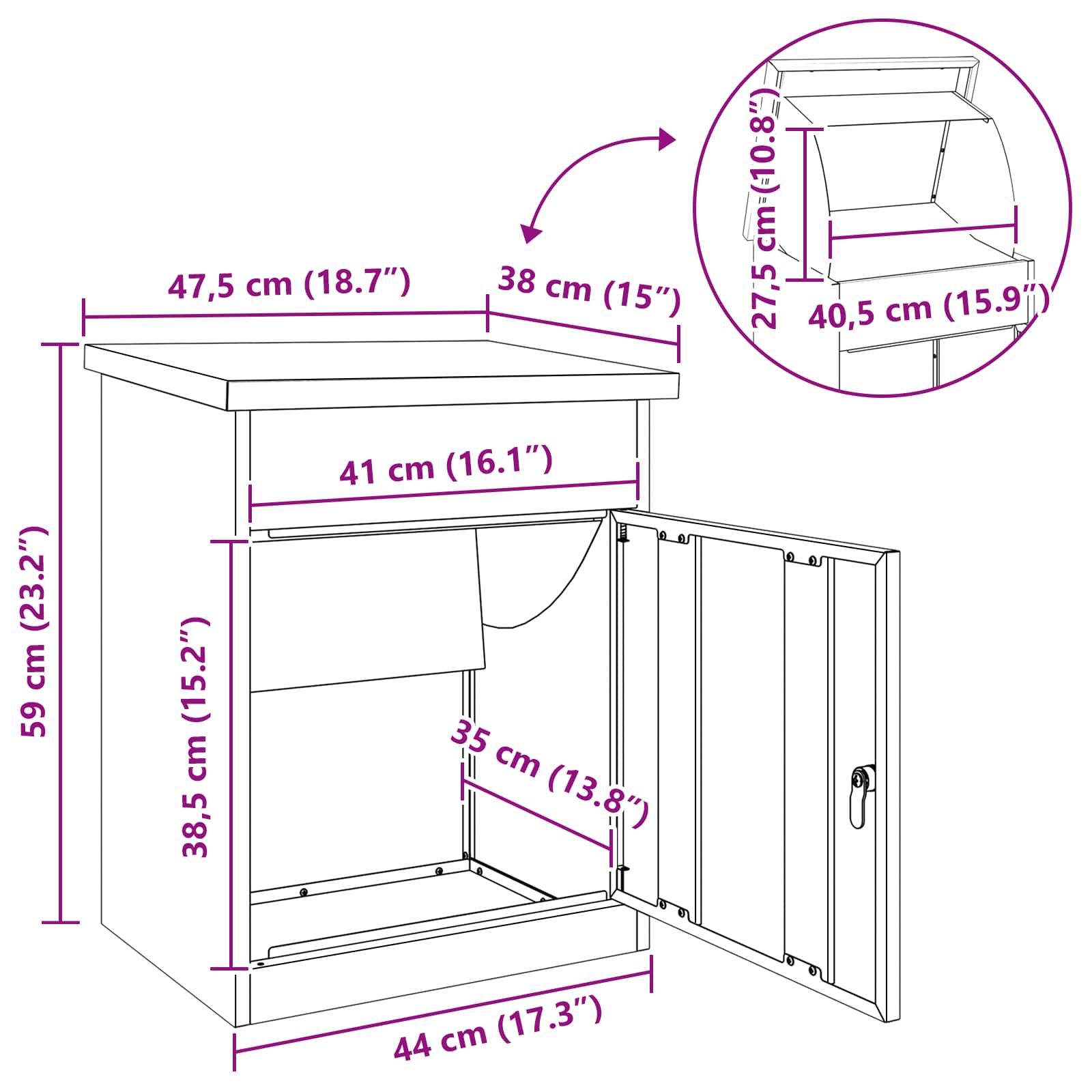 Paketdrop-Box mit Speicher Anthrazit 47,5 x 38 x 59 cm Stahl