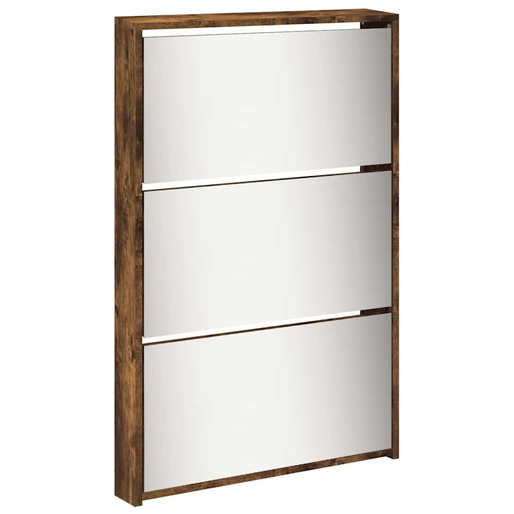 Schuhschrank mit Spiegel 5 Fächer Räuchereiche 63x17x169,5 cm