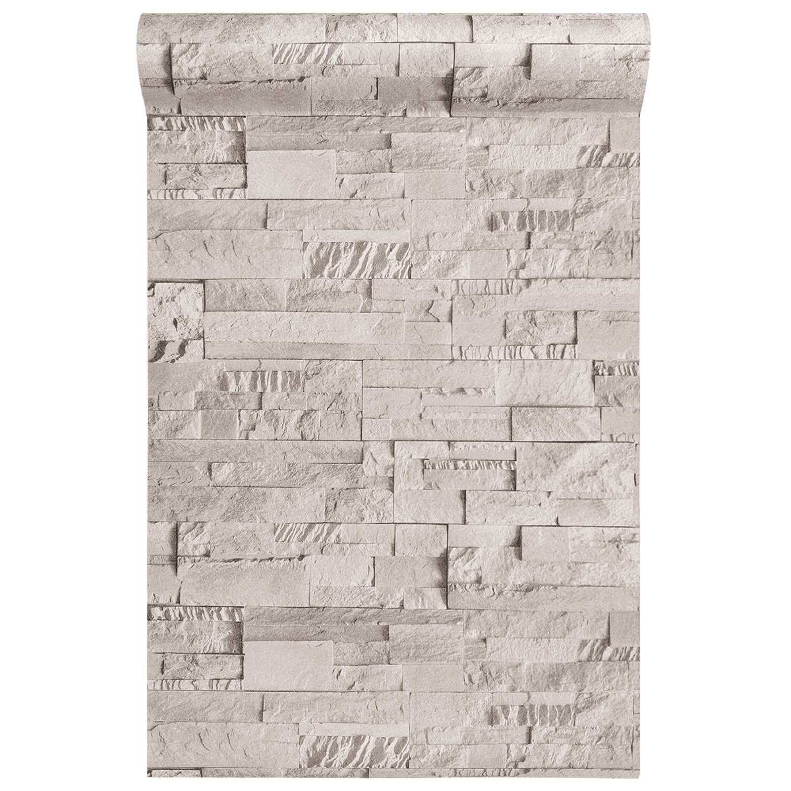 3D Stein Tapete Creme 10 x 0,53 m Vliesstoff