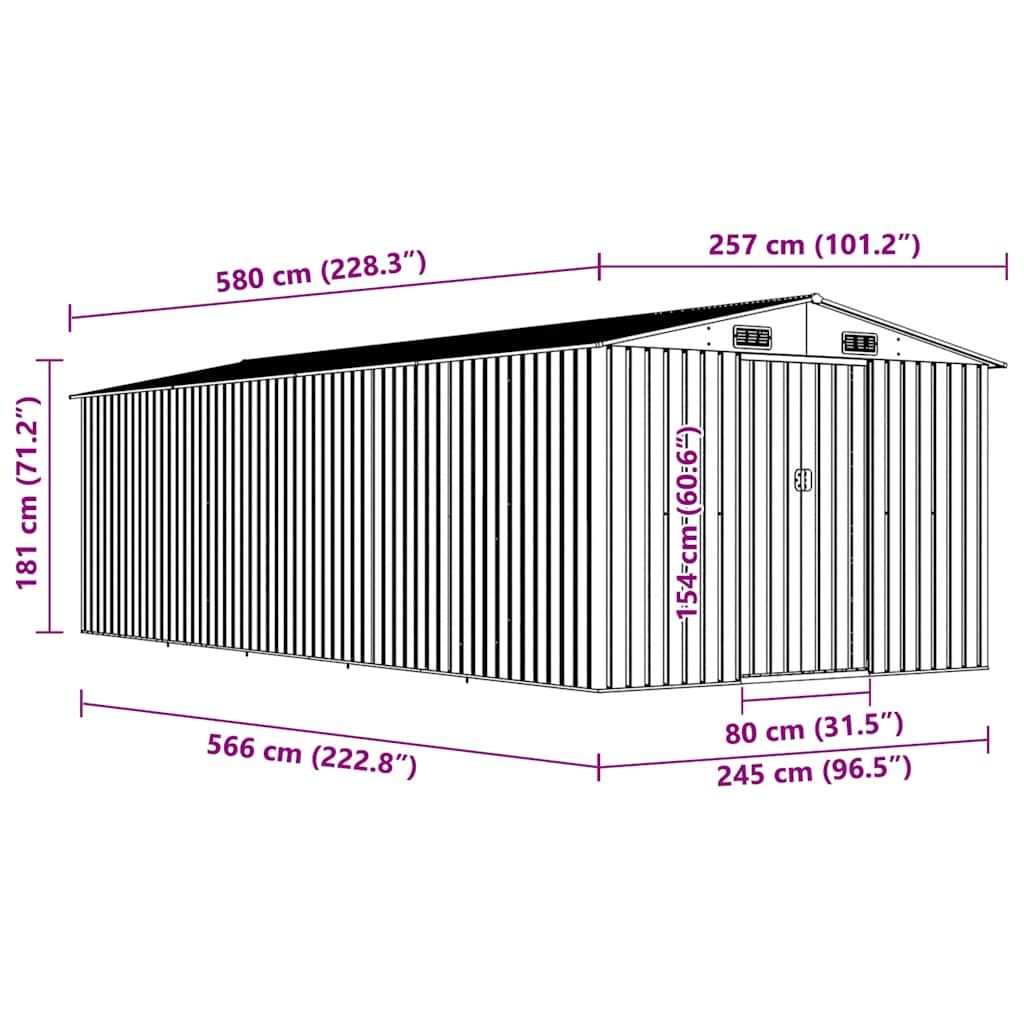 Gerätehaus 257x580x181 cm Metall Grau