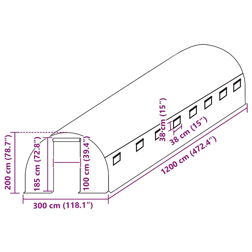 Ersatzabdeckung für Gewächshaus (36 m²) 300x1200x200 cm Grün
