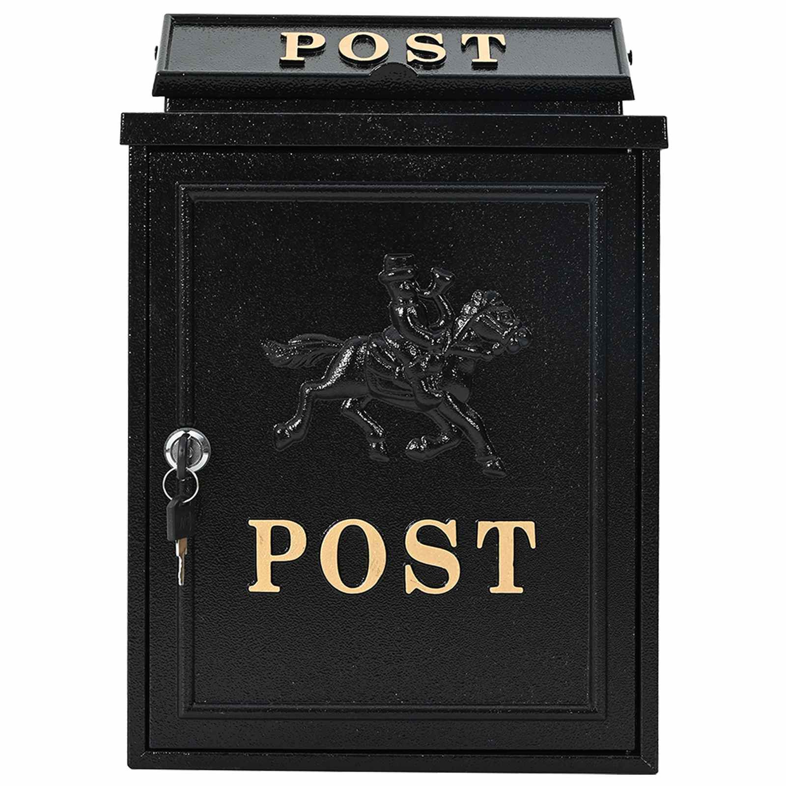 Wandmontierter Briefkasten mit Speicher Schwarz 29 x 13 x 41 cm