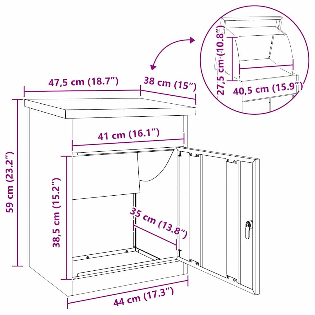 Paketdrop-Box Schwarz 47,5 x 38 x 59 cm Verzinkter Stahl