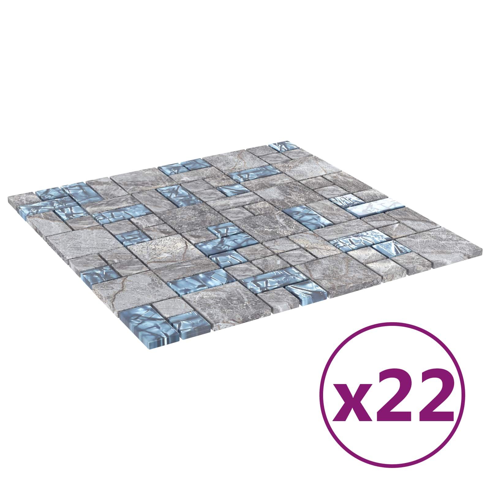 Mosaikfliese 22 pcs Grau und Blau 50 x 50 cm Glas