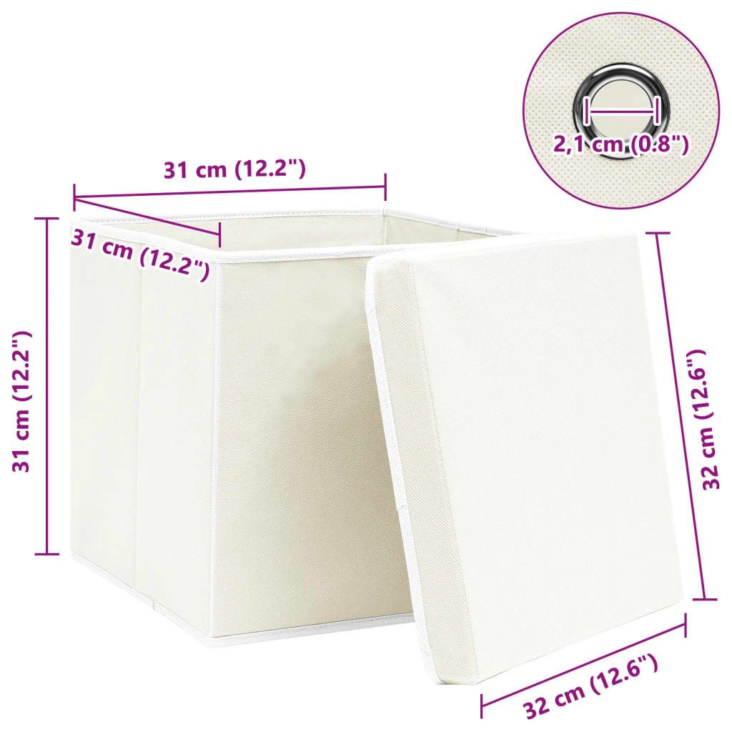 Aufbewahrungsboxen mit Deckeln 4 Stk. Weiß 32x32x32 cm Stoff