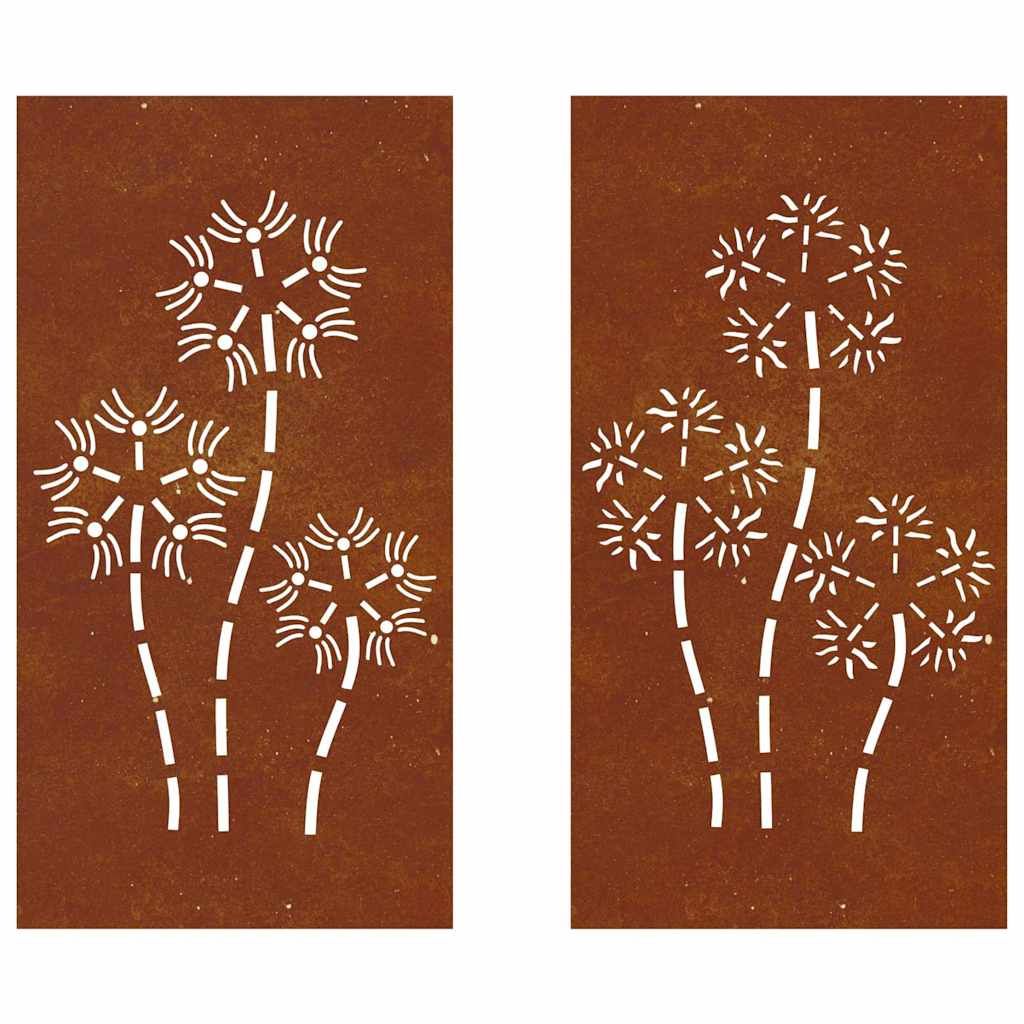 2-tlg. Garten-Wanddeko 105x55 cm Cortenstahl Blumen-Design