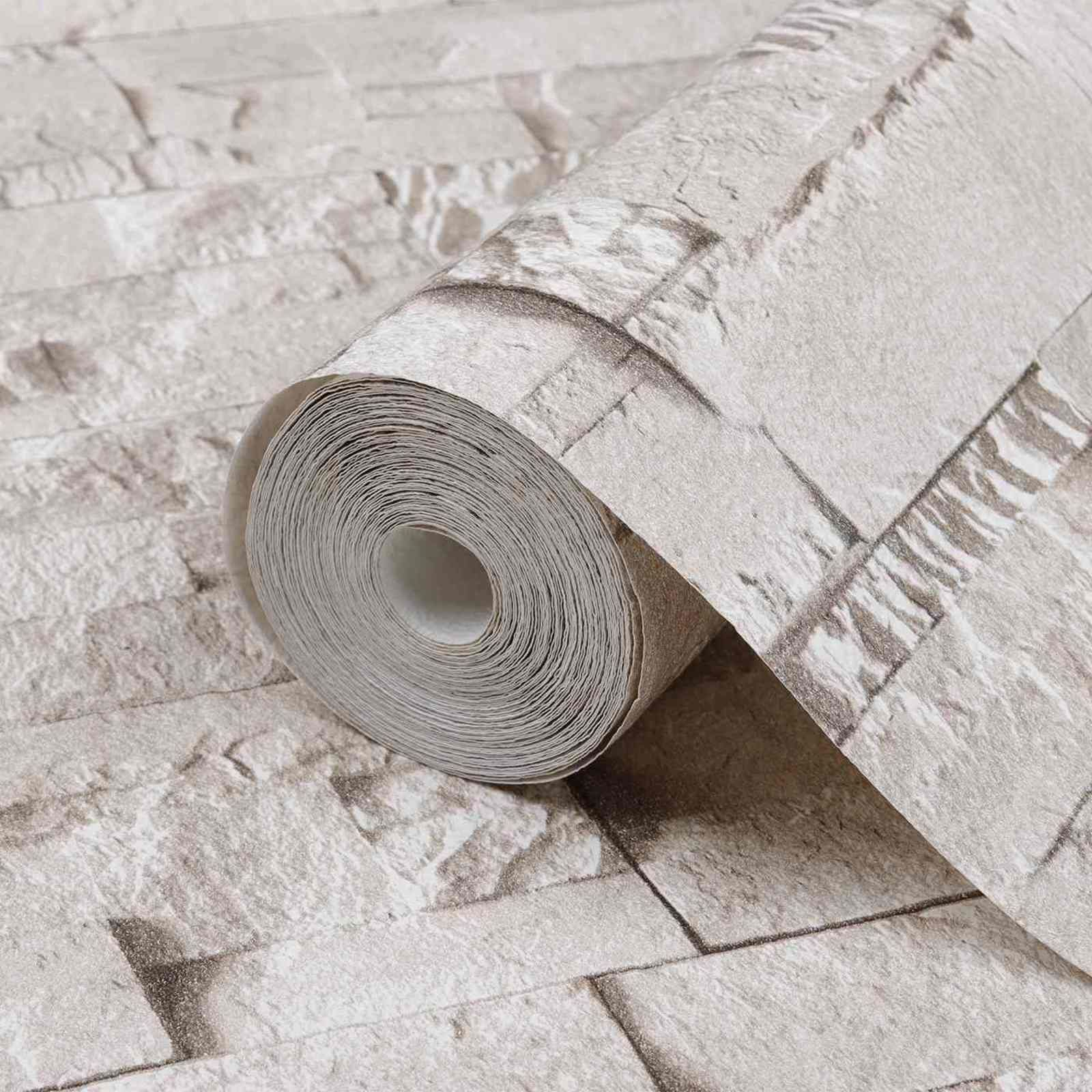 3D Stein Tapete Creme 10 x 0,53 m Vliesstoff