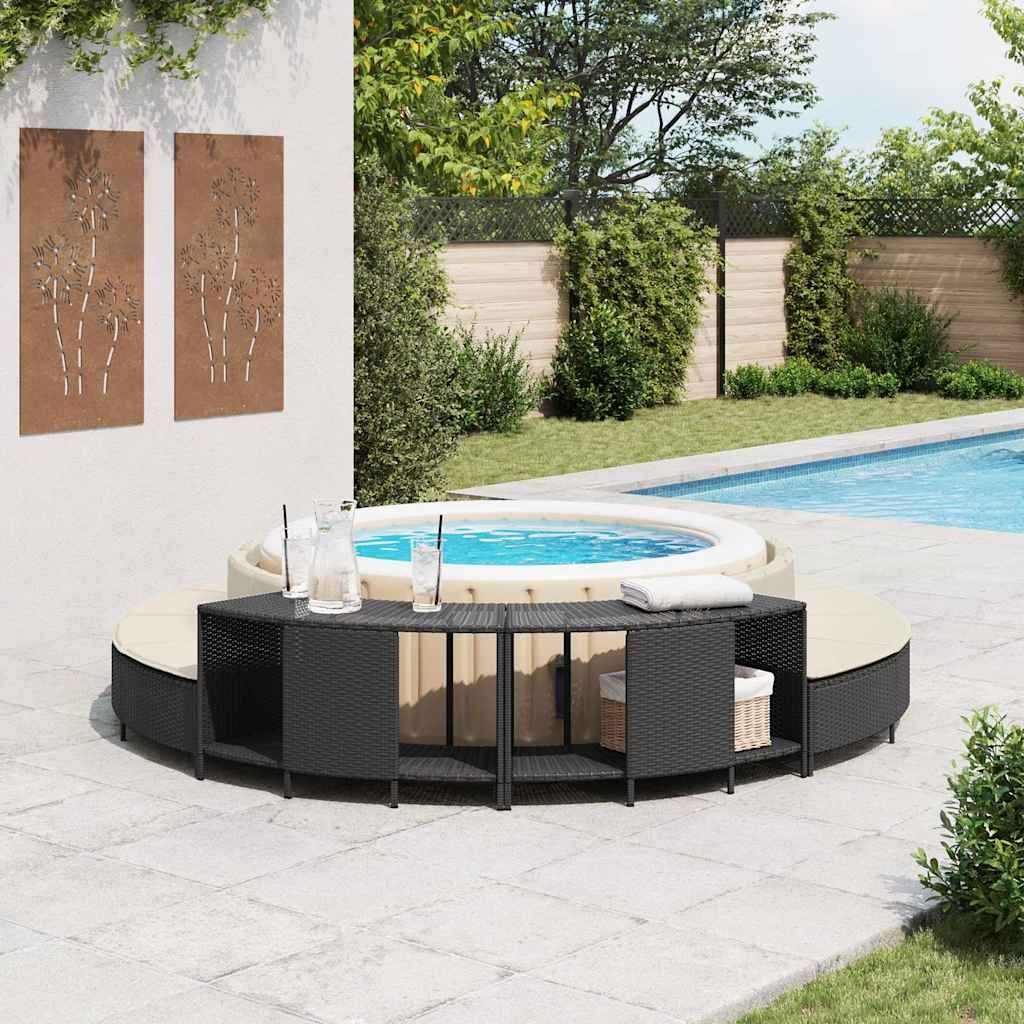 Outdoor-Regale für Whirlpool 2 Stk. Schwarz Poly Rattan