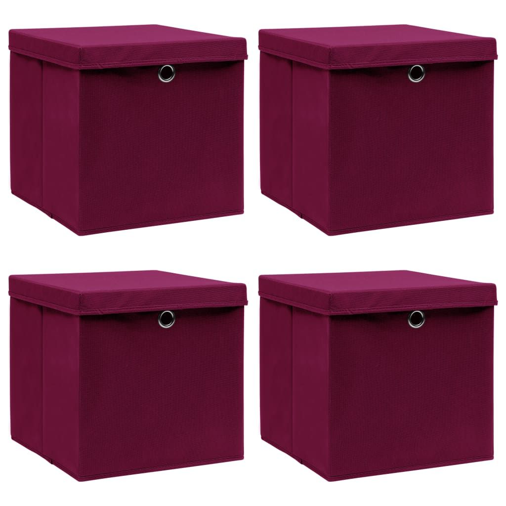 Aufbewahrungsboxen mit Deckeln 4Stk. Dunkelrot 32x32x32cm Stoff