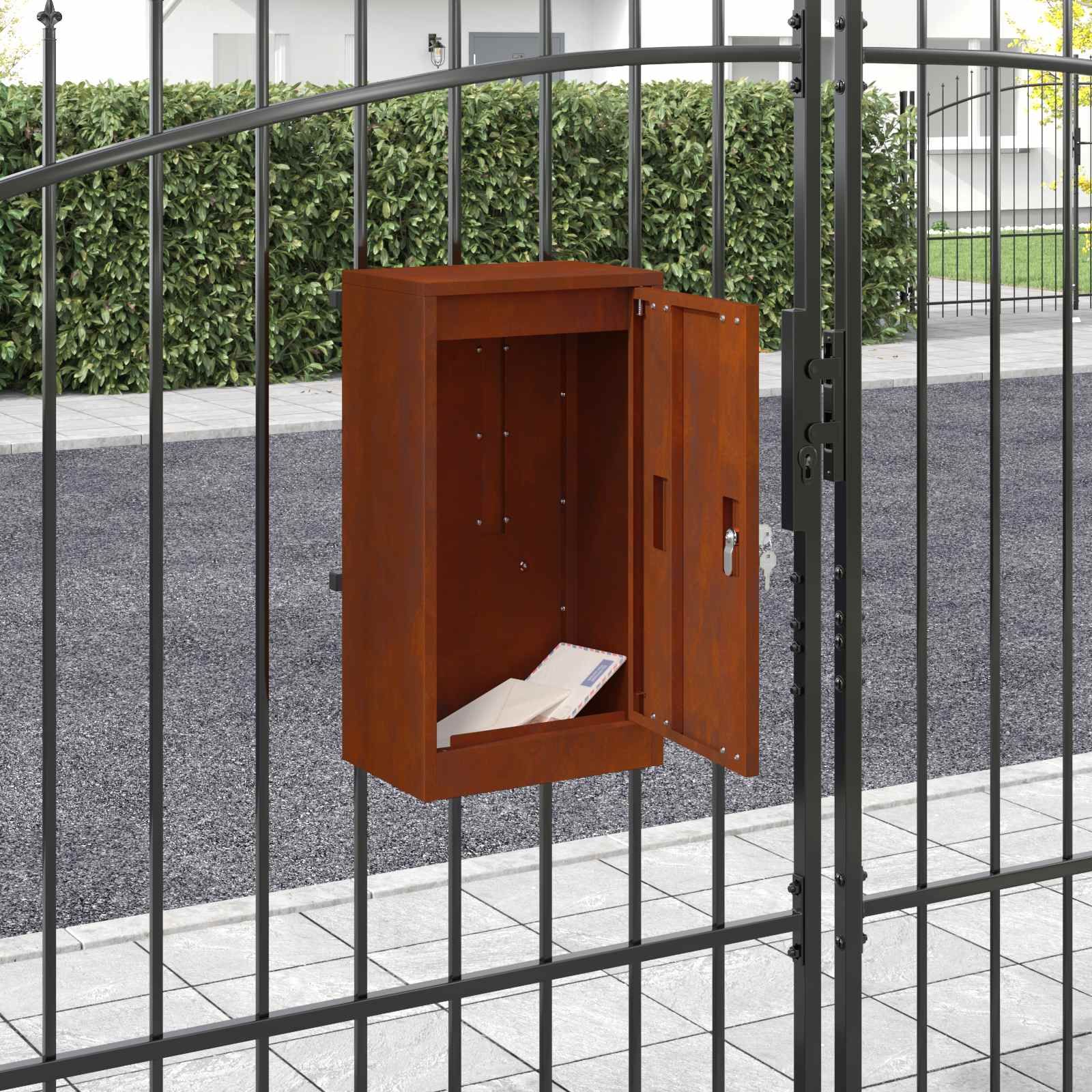 Briefkasten mit Tür Rostoptik 30 x 20 x 55 cm Wetterfeststahl