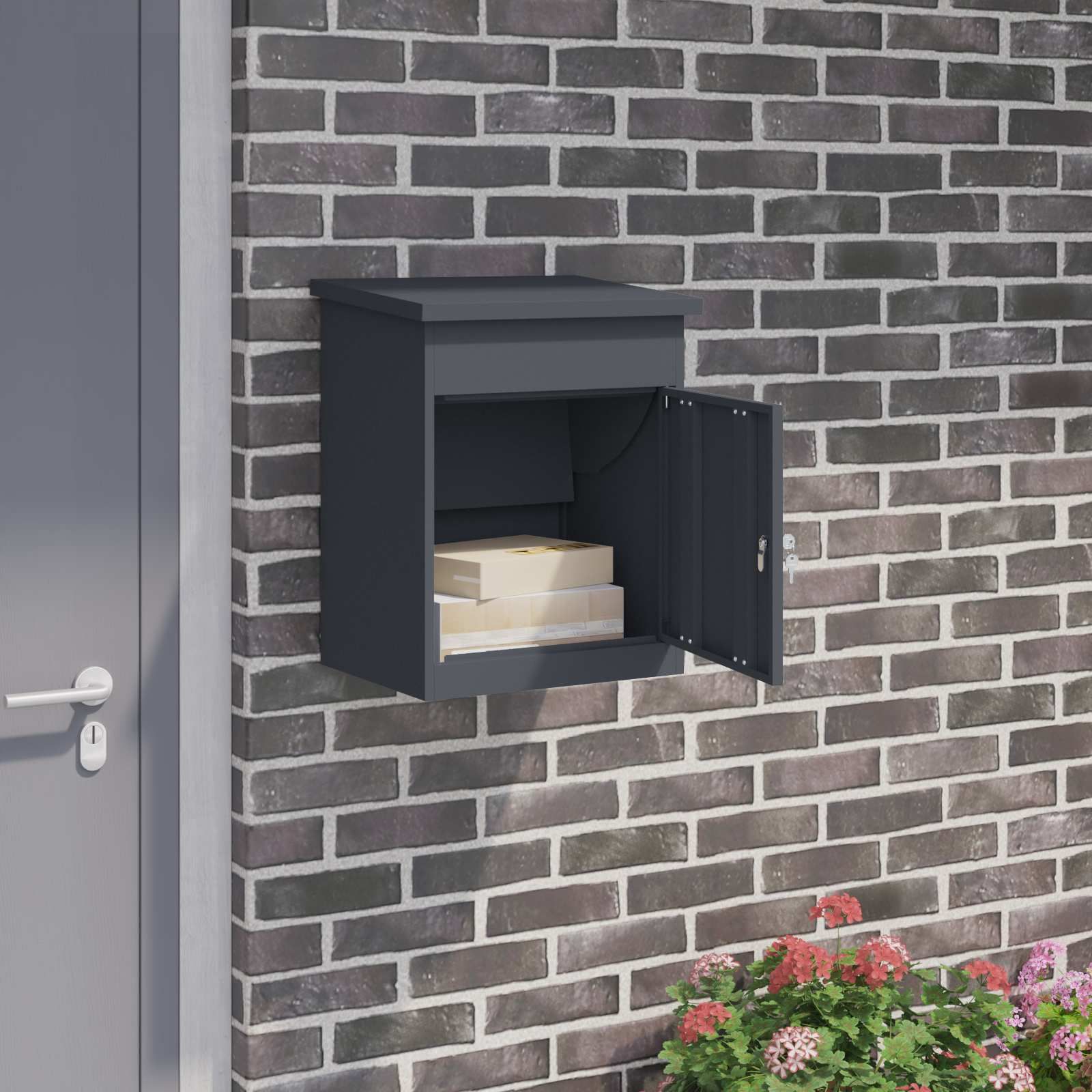Paketdrop-Box mit Speicher Anthrazit 47,5 x 38 x 59 cm Stahl