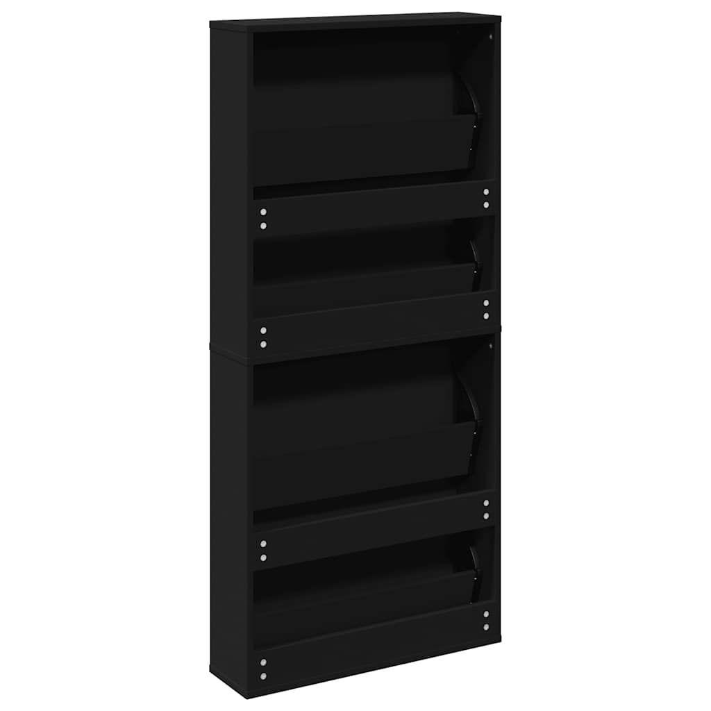 Schuhschrank mit Spiegel 4 Fächer Schwarz 63x17x134 cm