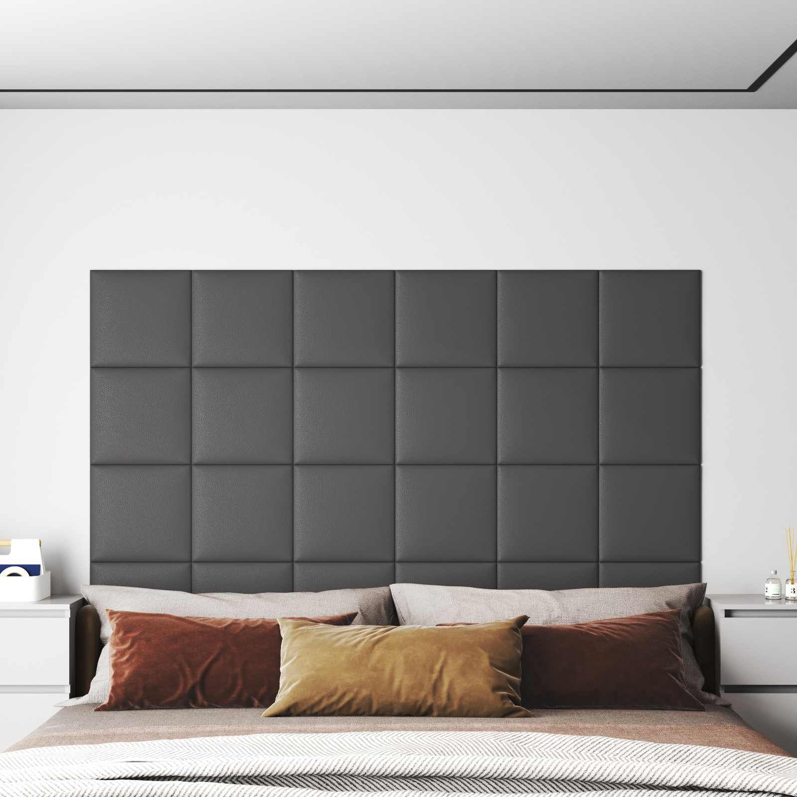 Wandkopfteilen 12 pcs Grau 30 x 30 cm Stoff