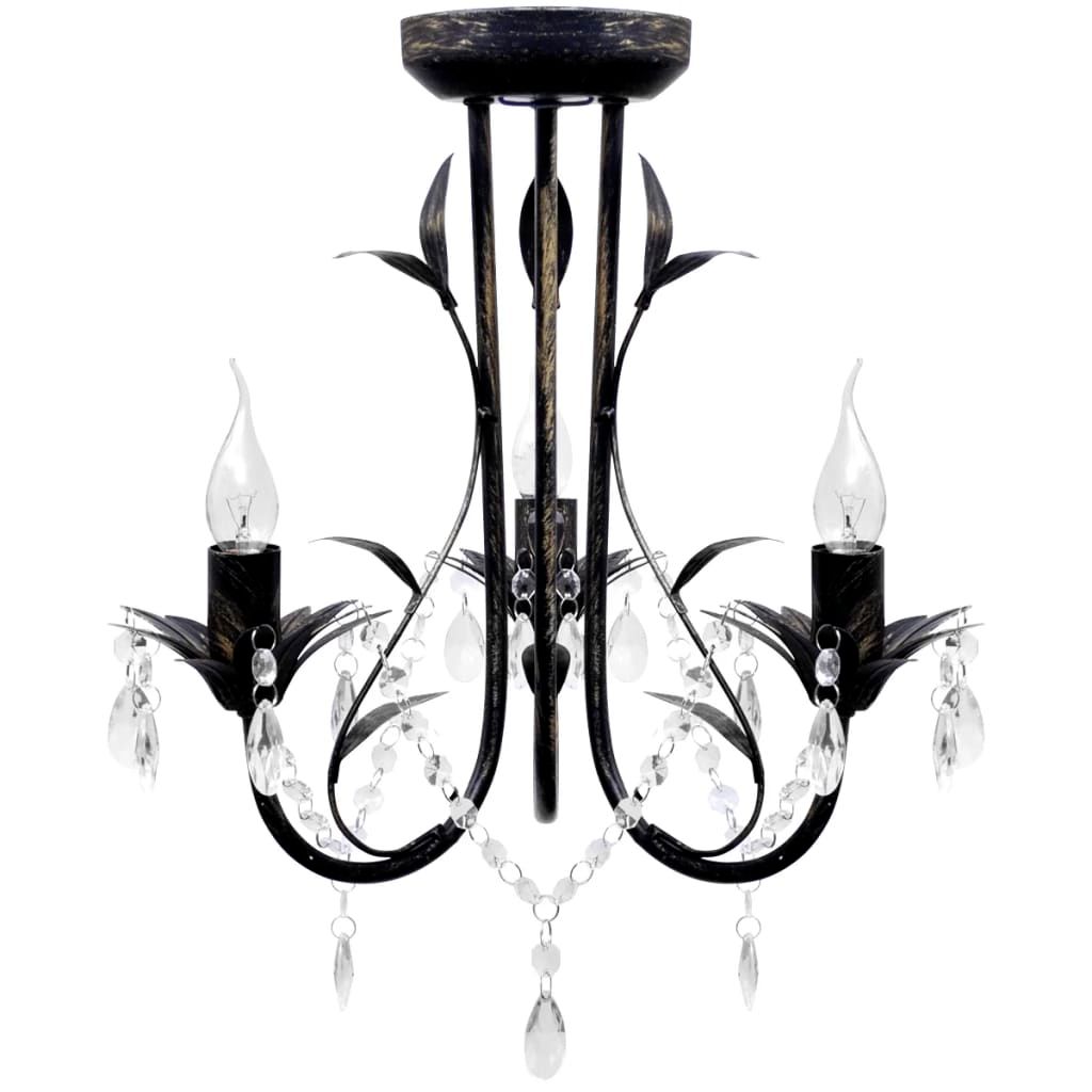 Decknlampe Art Novau mit Kristallperlen 3 x E14