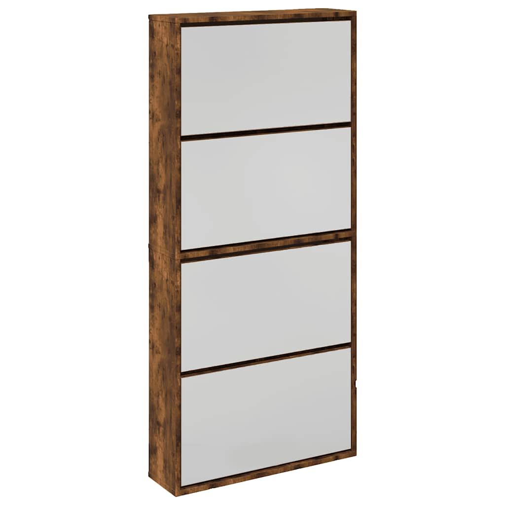 Schuhschrank mit Spiegel 4 Fächer Räuchereiche 63x17x134 cm