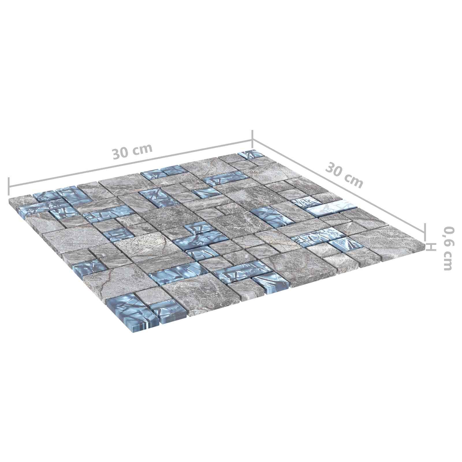 Mosaikfliese 11 pcs Grau und Blau 50 x 50 cm Glas