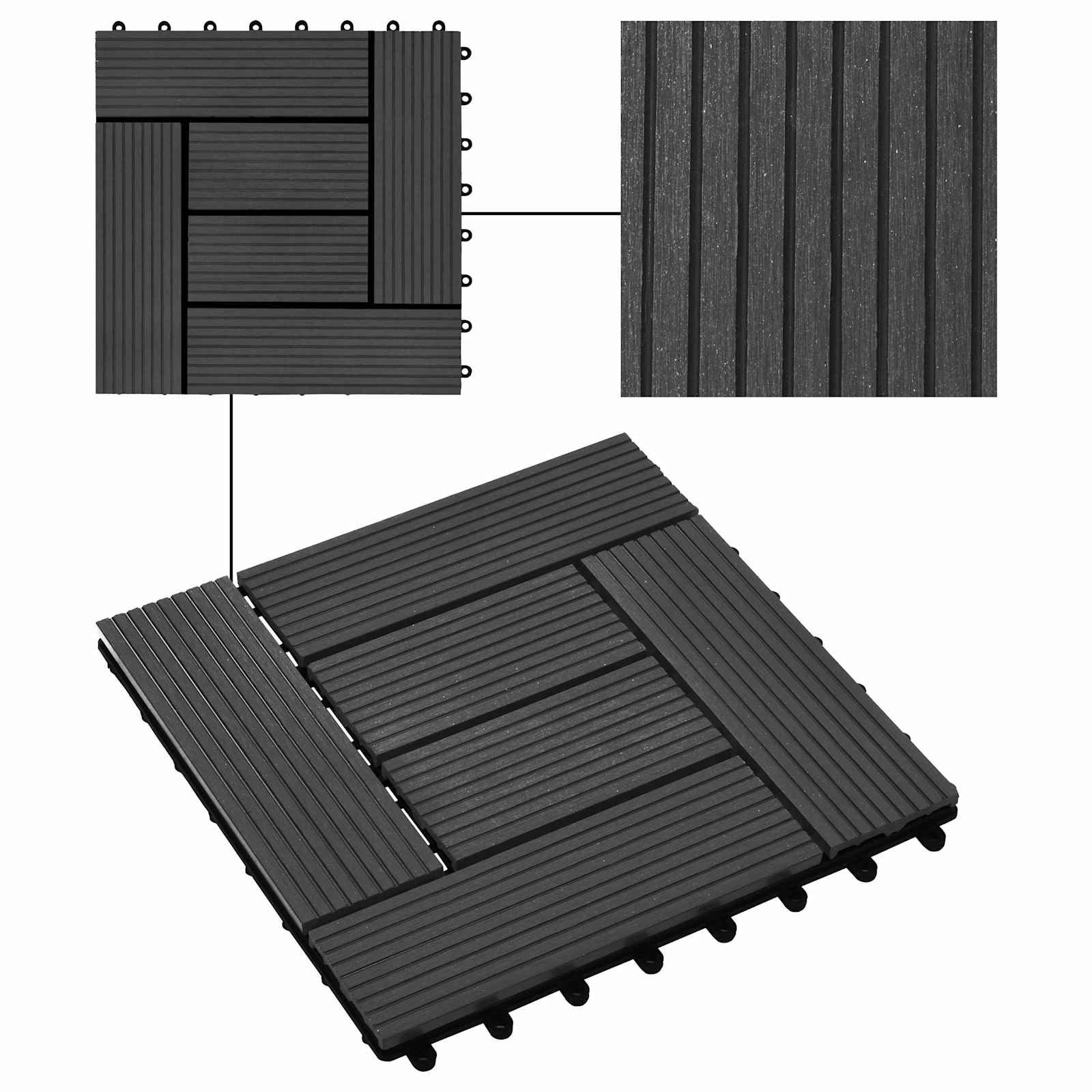 Terrassenfliese 22 stk. Schwarz 30 x 30 cm WPC