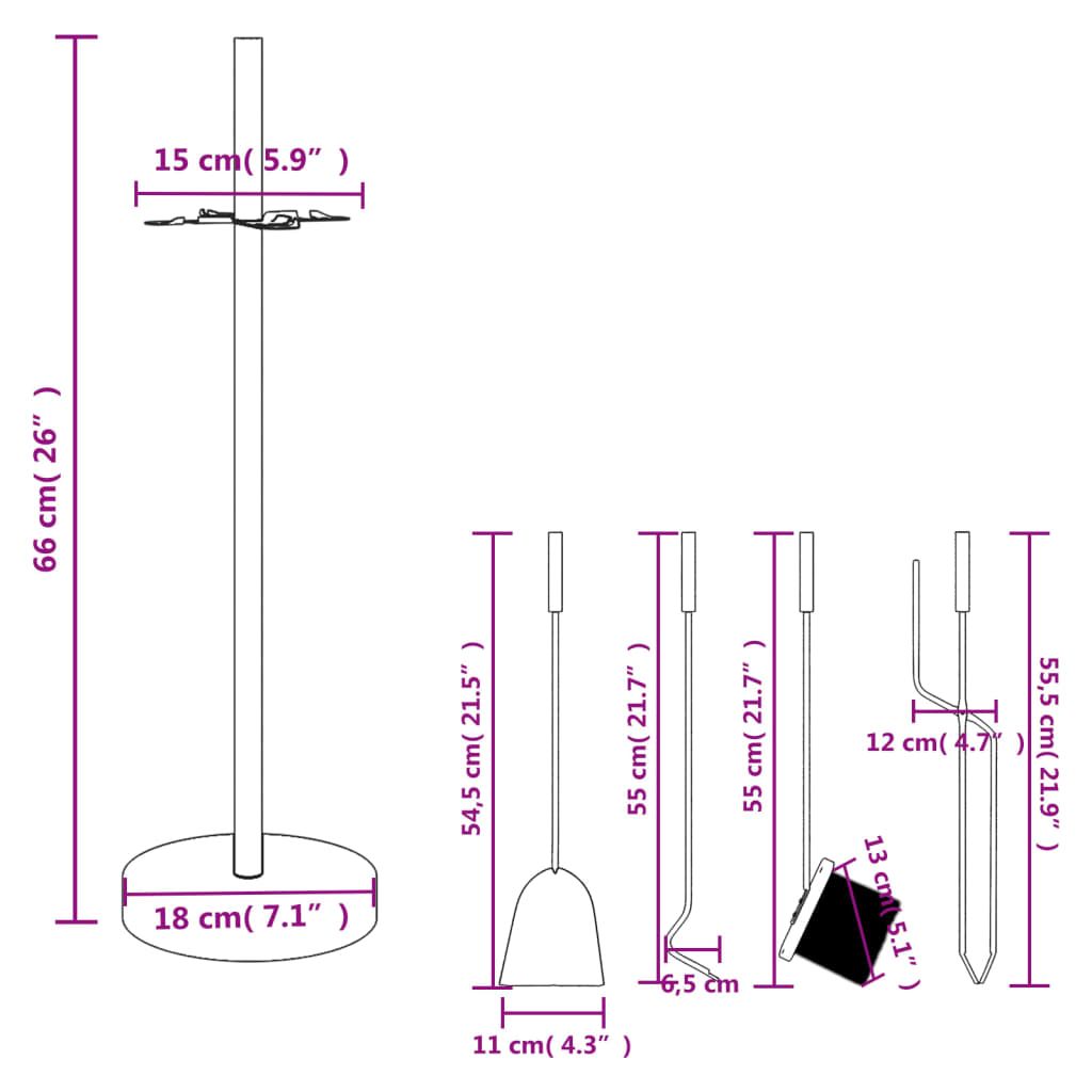 5-teiliges Kaminbesteck-Set 18 x 66 cm Stahl