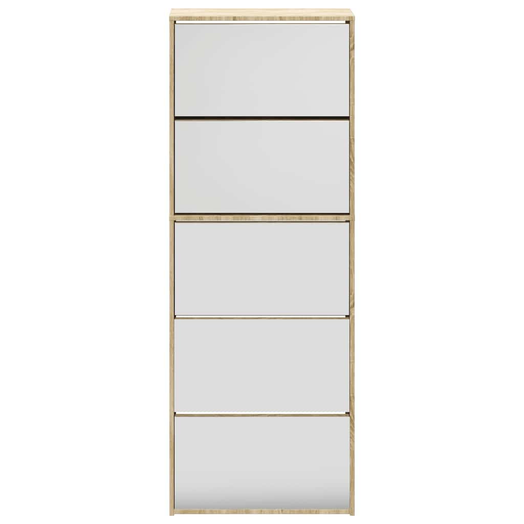 Schuhschrank mit 5 Fächern Spiegel Eiche 63x17x169,5 cm