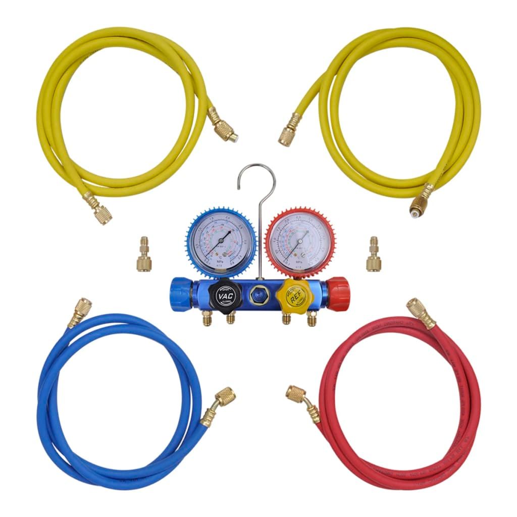 Vakuumpumpe Einstufig mit 4-Wege-Verteiler-Manometer Set