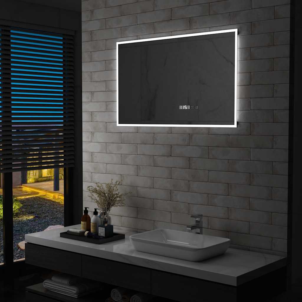 LED-Badspiegel mit Berührungssensor und Zeitanzeige 100x60 cm