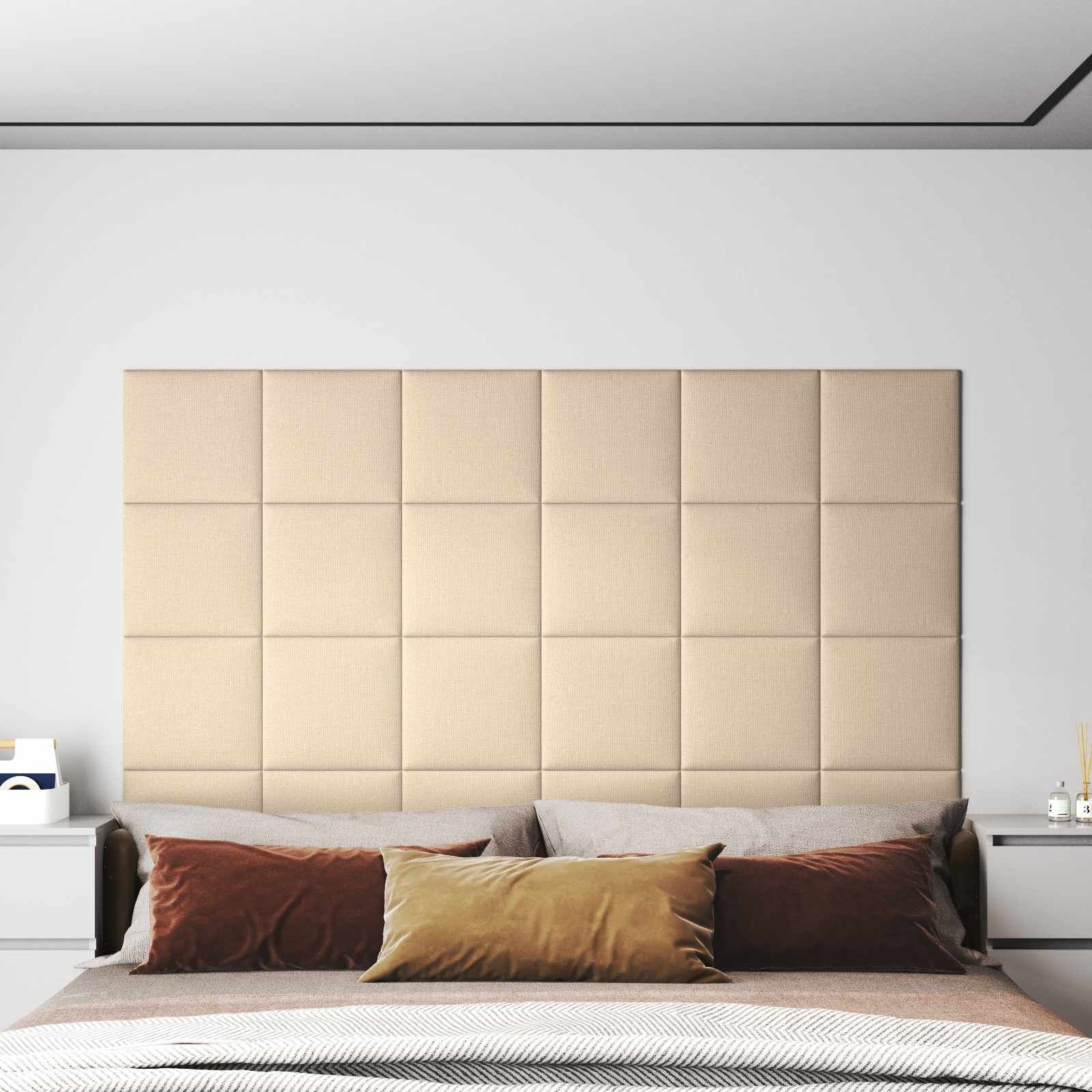 Wandkopfteilen 12 pcs Creme 30 x 30 cm Stoff