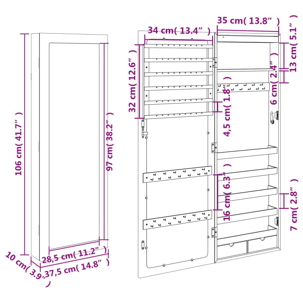 Spiegel-Schmuckschrank mit LED-Beleuchtung Wandmontage