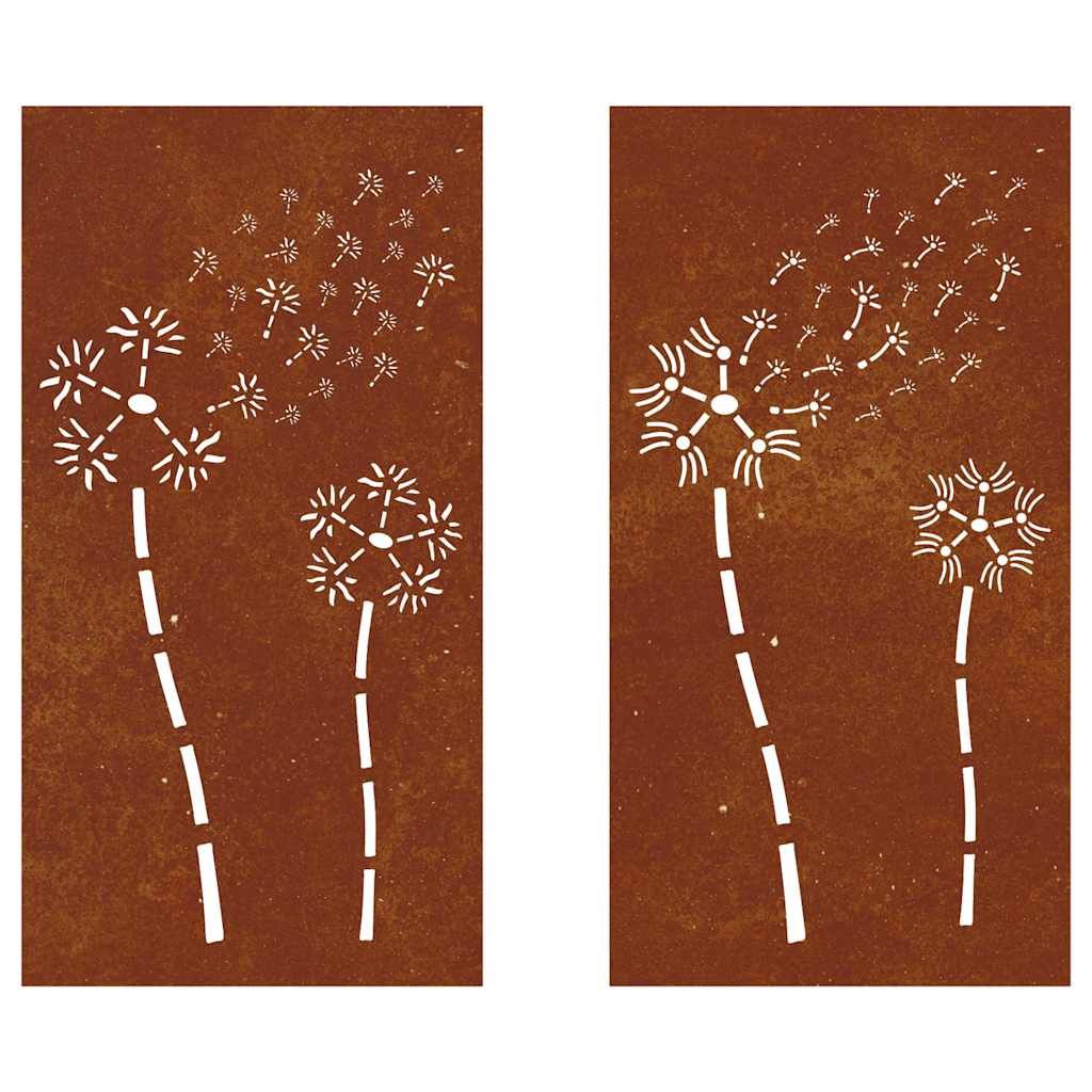 2-tlg. Garten-Wanddeko 105x55 cm Cortenstahl Blumen-Design