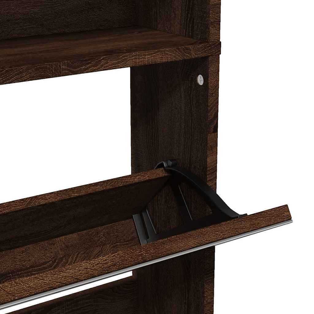 Schuhschrank mit Spiegel 4 Fächer Braun Eiche-Optik 63x17x134cm